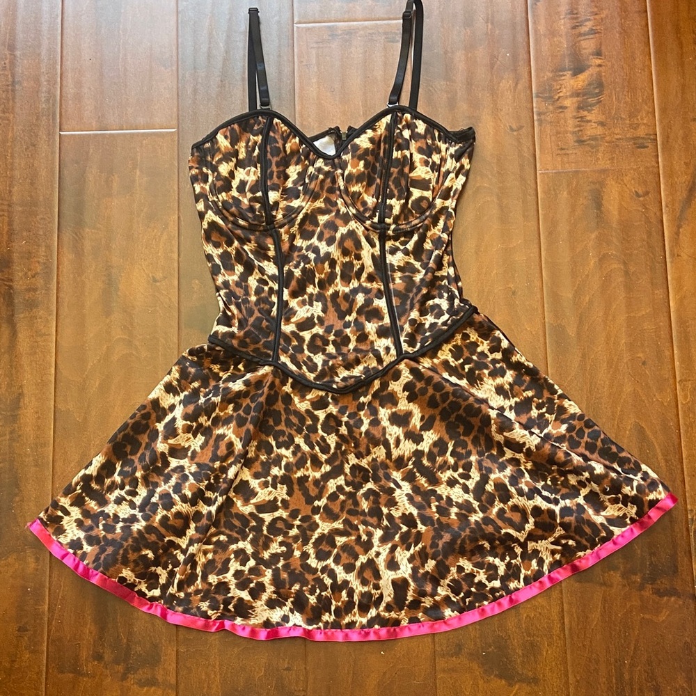 Leopard Print Corset Dress with Pink Trim